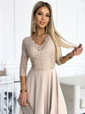 numoco Čipkasta, elegantna duga haljina s dekolteom i prorezom na nogama - bež Numoco AMBER