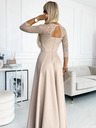 numoco Čipkasta, elegantna duga haljina s dekolteom i prorezom na nogama - bež Numoco AMBER