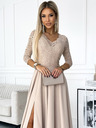 numoco Čipkasta, elegantna duga haljina s dekolteom i prorezom na nogama - bež Numoco AMBER