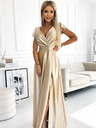 numoco Satenska duga haljina s dekolteom - zlatni Numoco CRYSTAL
