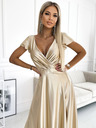 numoco Satenska duga haljina s dekolteom - zlatni Numoco CRYSTAL