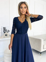 numoco Elegantna duga haljina s dekolteom od čipke - tamnoplava Numoco AMBER