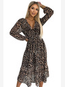 numoco Duža haljina od šifona s dekolteom, volanima i remenom - leopard print Numoco WILD