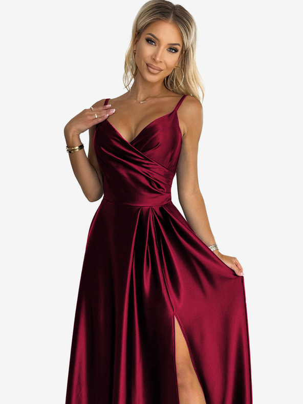 numoco Elegantna satenska maxi haljina na bretele - Boja vina Numoco CHIARA