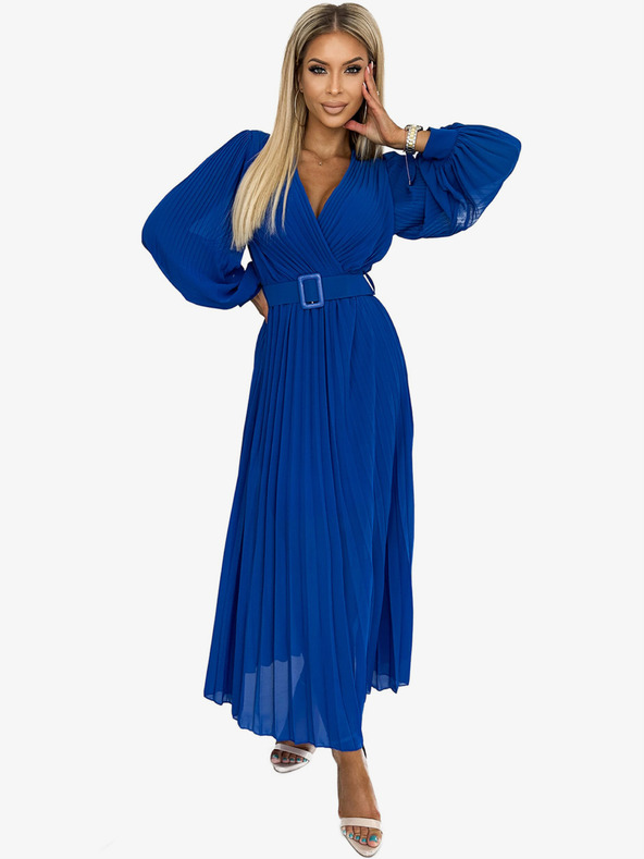 numoco Plisirana haljina s remenom i dekolteom - plava Numoco KLARA