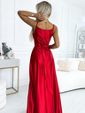 numoco Elegantna duga satenska haljina s dekolteom i prorezom na nogama - crvena Numoco JULIET