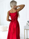 numoco Elegantna duga satenska haljina s dekolteom i prorezom na nogama - crvena Numoco JULIET