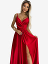 numoco Elegantna duga satenska haljina s dekolteom i prorezom na nogama - crvena Numoco JULIET