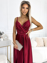 numoco Elegantna duga satenska haljina s dekolteom i prorezom za noge - Boja vina Numoco JULIET