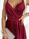 numoco Elegantna duga satenska haljina s dekolteom i prorezom za noge - Boja vina Numoco JULIET