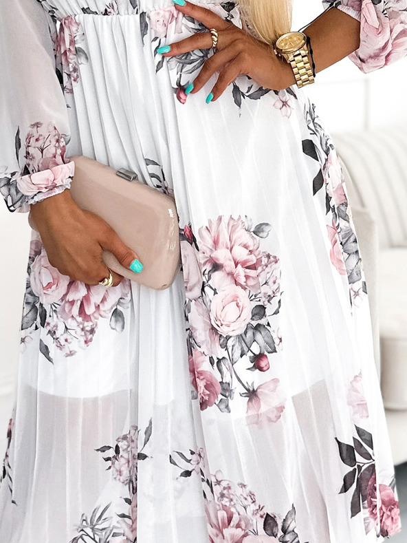 numoco Plisirana midi haljina s gumbima i dugim rukavima - ruža na bijeloj pozadini Numoco CARLA