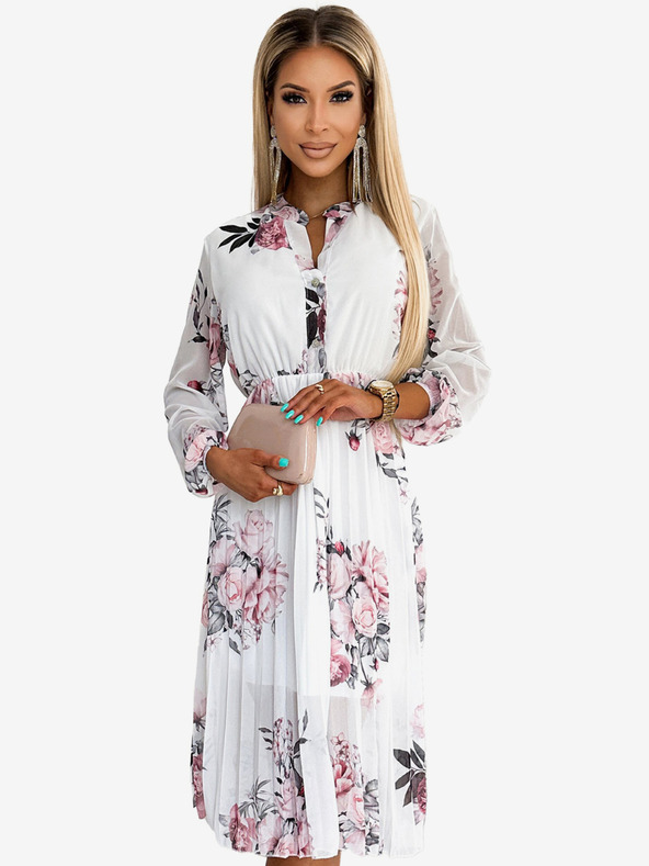 numoco Plisirana midi haljina s gumbima i dugim rukavima - ruža na bijeloj pozadini Numoco CARLA