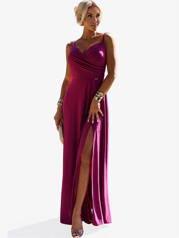 numoco Elegantna duga maxi haljina na naramenice - fuksija sa svjetlucavim Numoco CHIARA