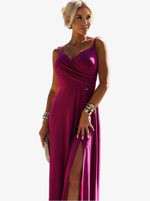 numoco Elegantna duga maxi haljina na naramenice - fuksija sa svjetlucavim Numoco CHIARA