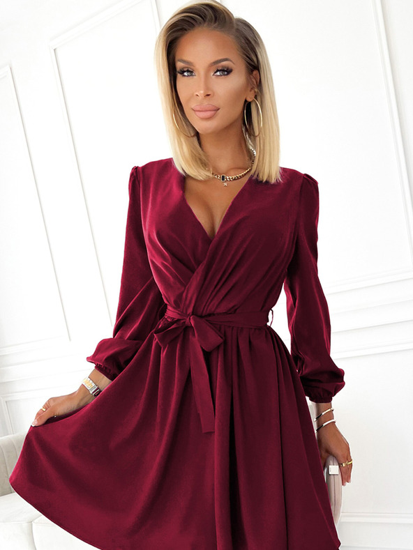numoco Ženska haljina s dekolteom - Boja vina Numoco BINDY