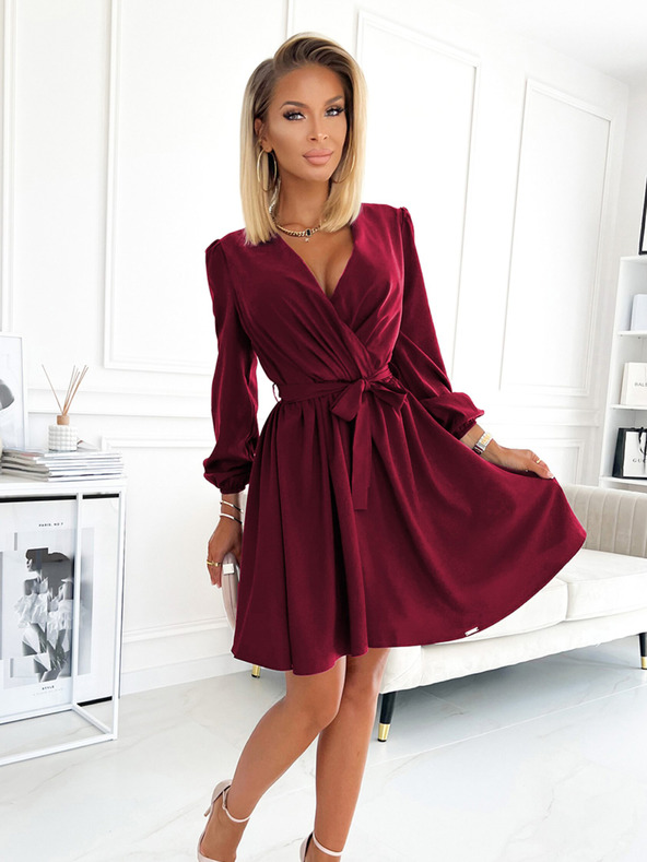 numoco Ženska haljina s dekolteom - Boja vina Numoco BINDY