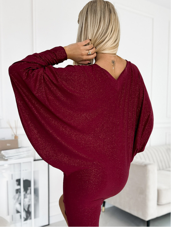 numoco Haljina s dekolteom krila šišmiša - tamnocrvena s Numoco svjetlucavim šljokicama