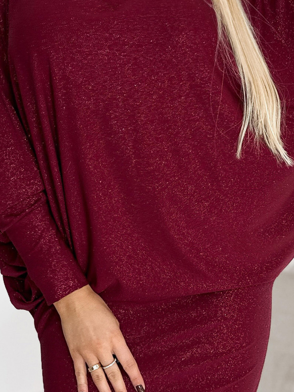 numoco Haljina s dekolteom krila šišmiša - tamnocrvena s Numoco svjetlucavim šljokicama