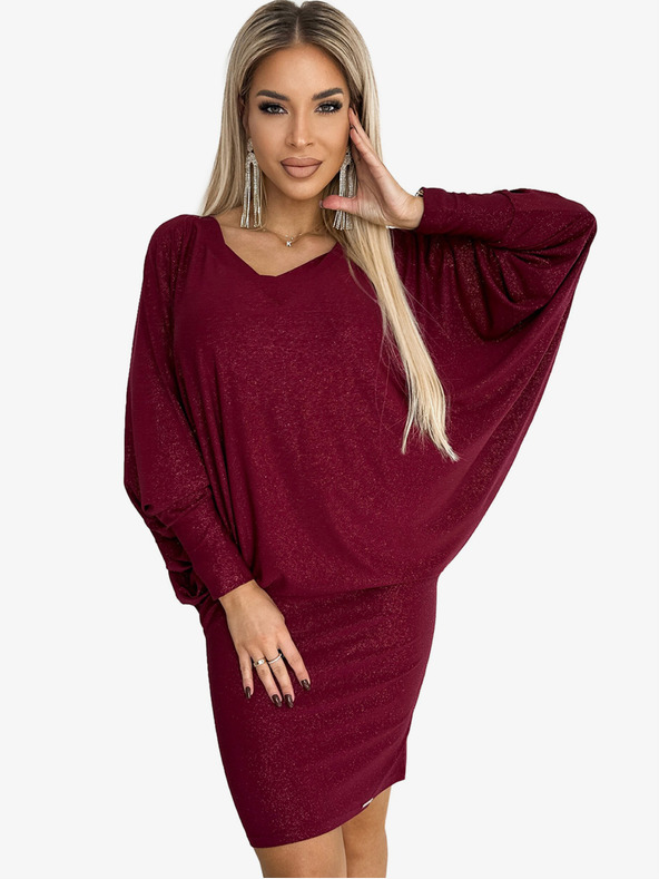 numoco Haljina s dekolteom krila šišmiša - tamnocrvena s Numoco svjetlucavim šljokicama