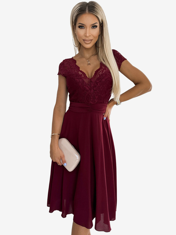 numoco Haljina od šifona s čipkastim izrezom - Boja vina Numoco LINDA