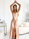 numoco Satenska duga haljina s ekskluzivnim dekolteom na leđima - zlatna Numoco PERLA