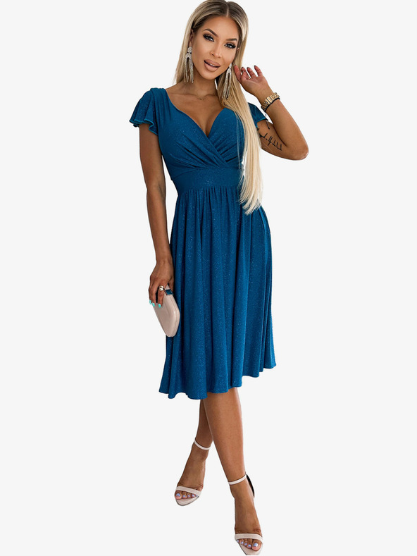 numoco Haljina s dekolteom i kratkim rukavima - boja mora sa svjetlucavim Numoco MATILDE