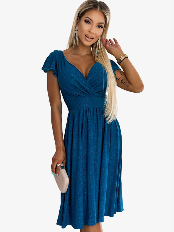 numoco Haljina s dekolteom i kratkim rukavima - boja mora sa svjetlucavim Numoco MATILDE