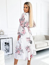 numoco Midi haljina s izrezom i remenom - bijela s ružama Numoco VALENTINA