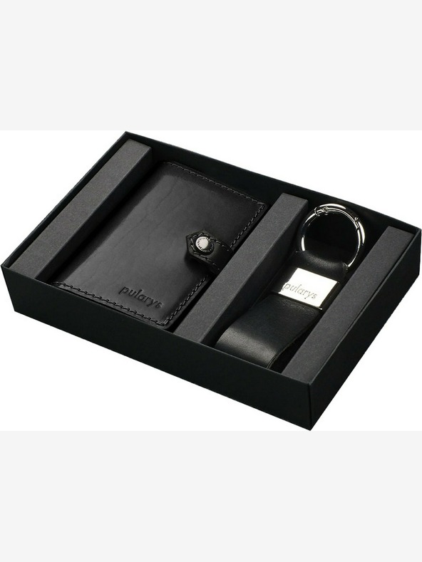 Pularys Pularys darovni set muški planinarski kožni novčanik i privjesak za ključeve crni 211314101