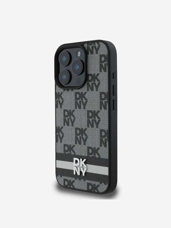 DKNY DKNY PU kožna stražnja maska ​​s kariranim uzorkom i prugama za iPhone 16 Pro crna