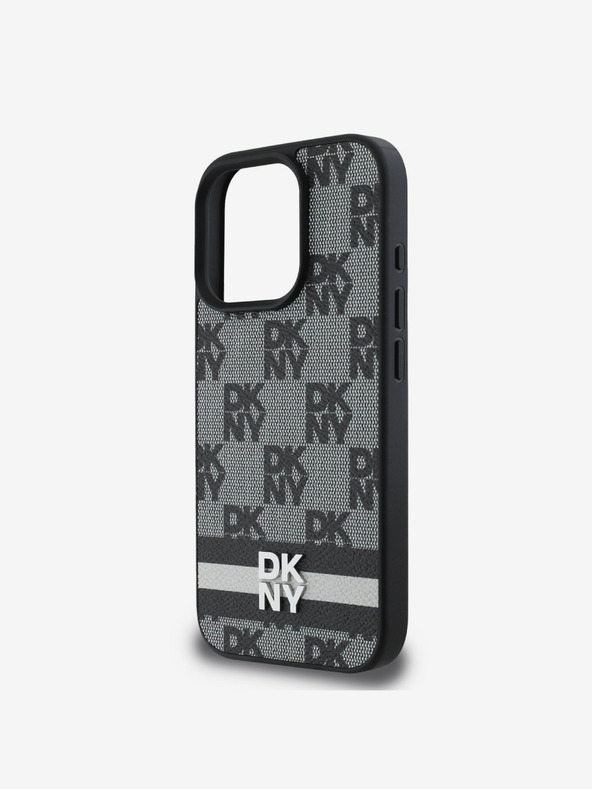 DKNY DKNY PU kožna stražnja maska ​​s kariranim uzorkom i prugama za iPhone 16 Pro crna
