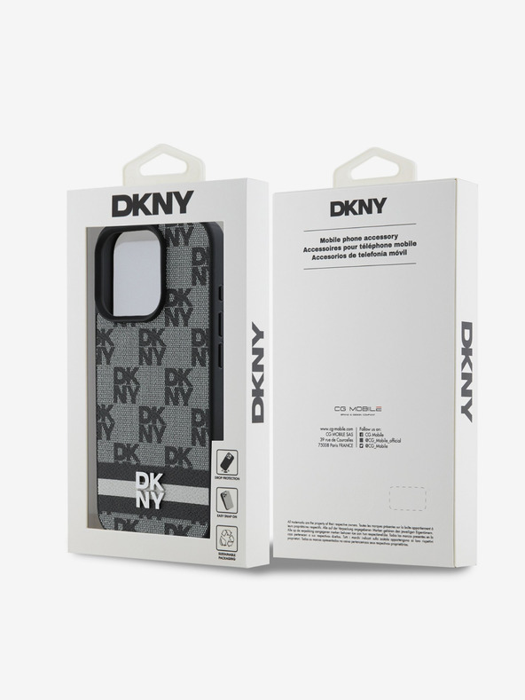 DKNY DKNY PU kožna stražnja maska ​​s kariranim uzorkom i prugama za iPhone 16 Pro crna