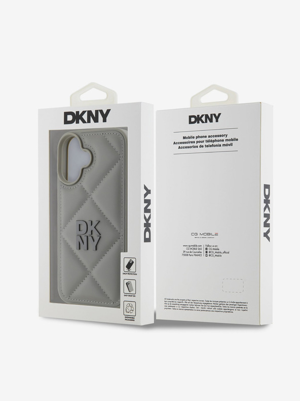 DKNY DKNY PU kožna prošivena stražnja maska ​​s logotipom za iPhone 16 Plus siva