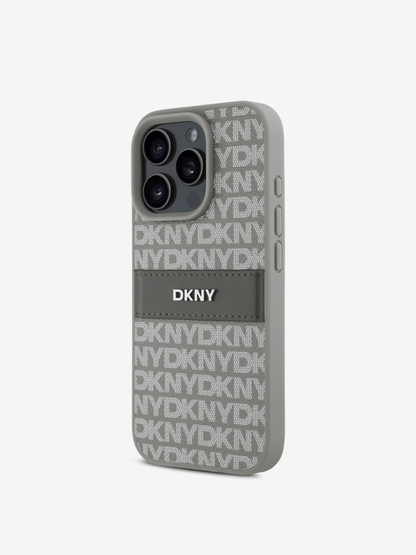 DKNY DKNY PU kožna stražnja maska ​​s ponavljajućim uzorkom u tonskim prugama za iPhone 16 Pro Max bež
