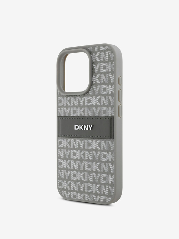 DKNY DKNY PU kožna stražnja maska ​​s ponavljajućim uzorkom u tonskim prugama za iPhone 16 Pro Max bež