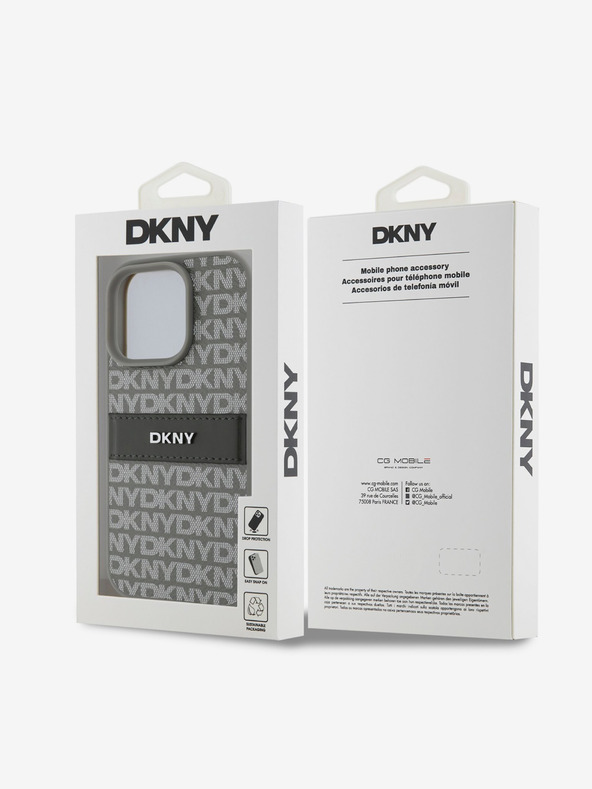 DKNY DKNY PU kožna stražnja maska ​​s ponavljajućim uzorkom u tonskim prugama za iPhone 16 Pro Max bež