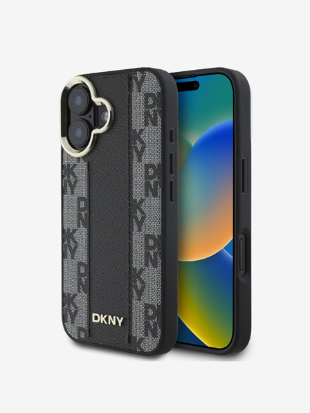 DKNY DKNY PU kožna Magsafe stražnja maska ​​s kariranim uzorkom za iPhone 16 Plus crna