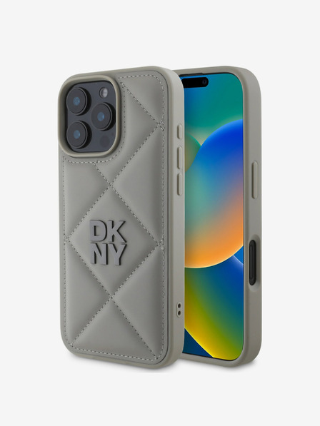 DKNY DKNY PU kožna prošivena stražnja maska ​​s logotipom za iPhone 16 Pro Max siva