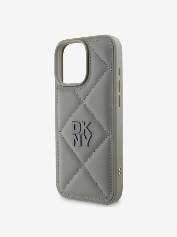DKNY DKNY PU kožna prošivena stražnja maska ​​s logotipom za iPhone 16 Pro Max siva