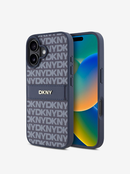 DKNY DKNY PU kožna stražnja maska ​​s ponavljajućim uzorkom u tonskim prugama za iPhone 16 plava