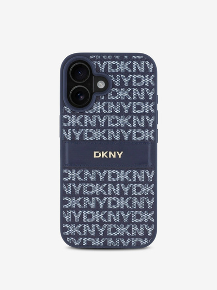 DKNY DKNY PU kožna stražnja maska ​​s ponavljajućim uzorkom u tonskim prugama za iPhone 16 plava