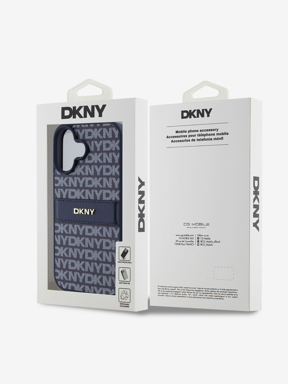 DKNY DKNY PU kožna stražnja maska ​​s ponavljajućim uzorkom u tonskim prugama za iPhone 16 plava