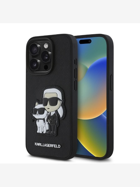 Karl Lagerfeld Karl Lagerfeld PU Saffiano Karl and Choupette stražnja maska ​​za iPhone 15 Pro crna