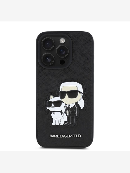 Karl Lagerfeld Karl Lagerfeld PU Saffiano Karl and Choupette stražnja maska ​​za iPhone 15 Pro crna