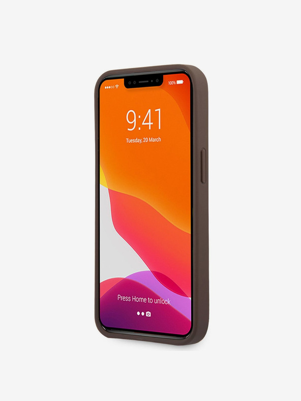 Guess Stražnja maska ​​Guess PU 4G s metalnim logotipom za iPhone 13 smeđa