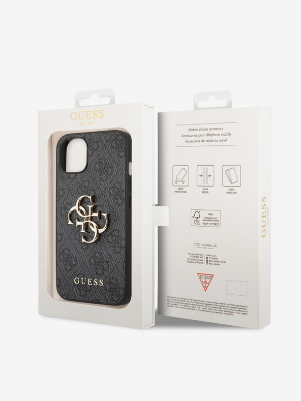 Guess PU 4G Metal Logo Zadní Kryt pro iPhone 14 Grey Etui za telefon