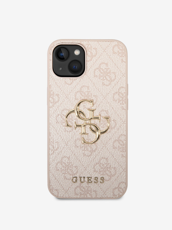 Guess PU 4G Metal Logo Zadní Kryt pro iPhone 15 Pink Etui za telefon