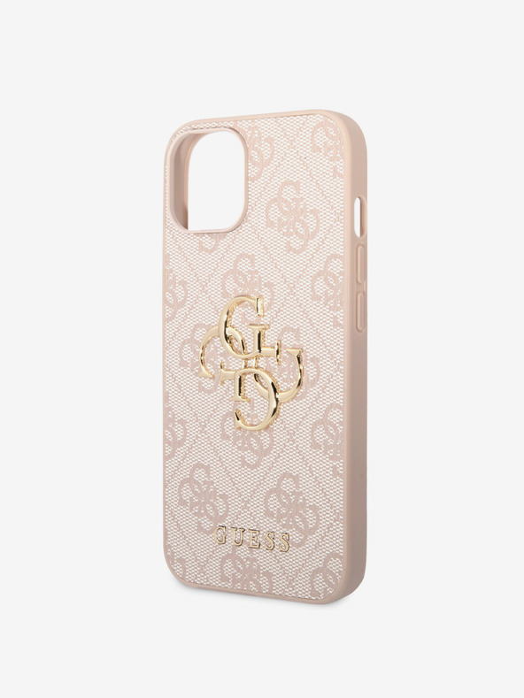 Guess PU 4G Metal Logo Zadní Kryt pro iPhone 15 Pink Etui za telefon