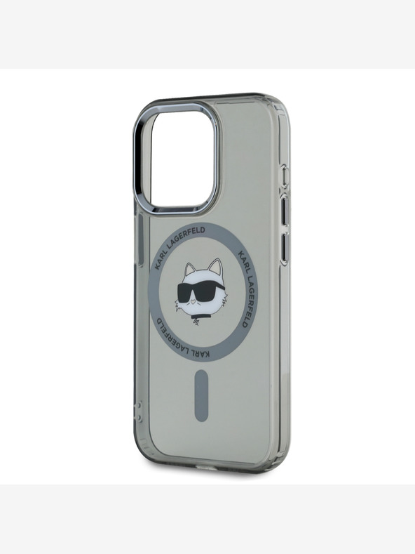 Karl Lagerfeld Karl Lagerfeld IML Choupette Head metalni okvir MagSafe stražnja maska ​​za iPhone 15 Pro Max crna