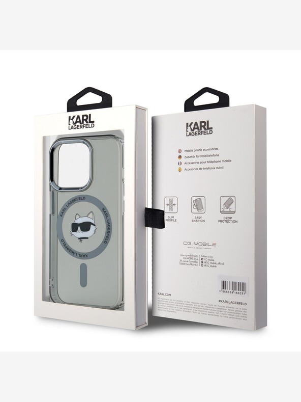 Karl Lagerfeld Karl Lagerfeld IML Choupette Head metalni okvir MagSafe stražnja maska ​​za iPhone 15 Pro Max crna
